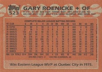 1988 Topps #523 Gary Roenicke Back
