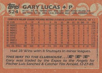 1988 Topps #524 Gary Lucas Back