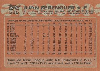 1988 Topps #526 Juan Berenguer Back
