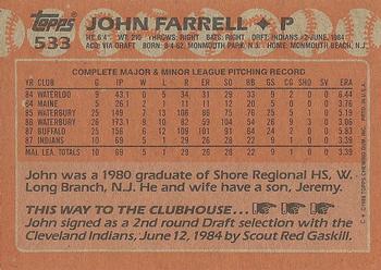 1988 Topps #533 John Farrell Back
