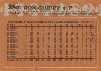 1988 Topps #535 Ron Guidry Back