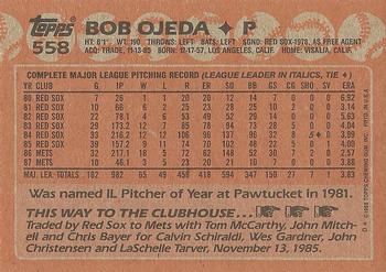 1988 Topps #558 Bob Ojeda Back