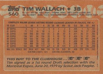 1988 Topps #560 Tim Wallach Back