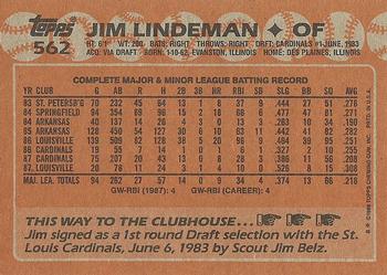 1988 Topps #562 Jim Lindeman Back