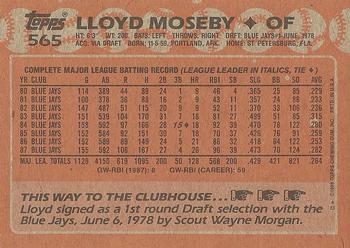 1988 Topps #565 Lloyd Moseby Back