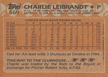 1988 Topps #569 Charlie Leibrandt Back
