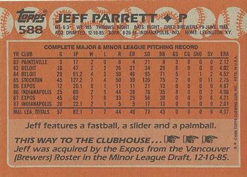 1988 Topps #588 Jeff Parrett Back