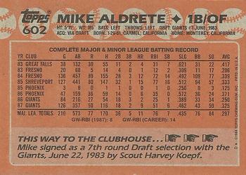 1988 Topps #602 Mike Aldrete Back