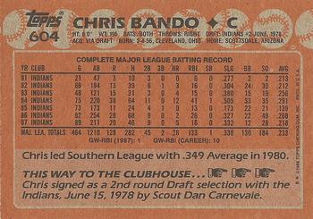 1988 Topps #604 Chris Bando Back