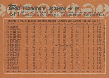 1988 Topps #611 Tommy John Back
