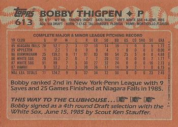 1988 Topps #613 Bobby Thigpen Back
