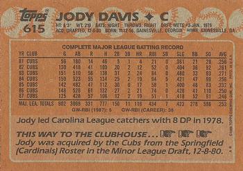 1988 Topps #615 Jody Davis Back