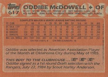 1988 Topps #617 Oddibe McDowell Back