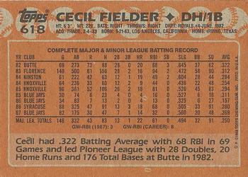 1988 Topps #618 Cecil Fielder Back