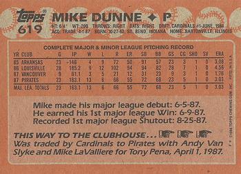 1988 Topps #619 Mike Dunne Back