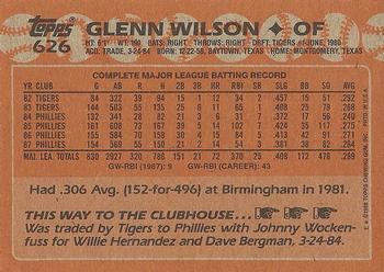 1988 Topps #626 Glenn Wilson Back