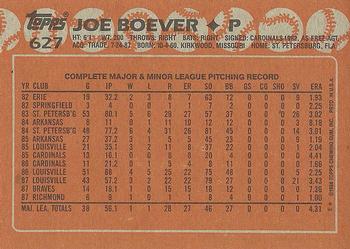 1988 Topps #627 Joe Boever Back
