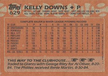 1988 Topps #629 Kelly Downs Back