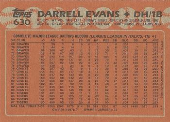 1988 Topps #630 Darrell Evans Back