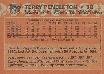 1988 Topps #635 Terry Pendleton Back