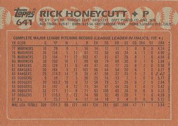 1988 Topps #641 Rick Honeycutt Back