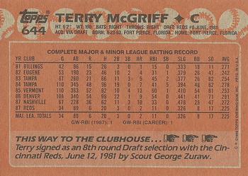 1988 Topps #644 Terry McGriff Back