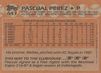 1988 Topps #647 Pascual Perez Back
