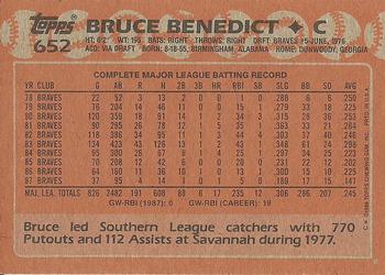 1988 Topps #652 Bruce Benedict Back