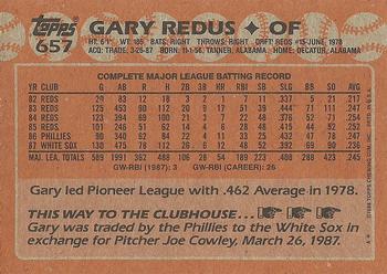 1988 Topps #657 Gary Redus Back
