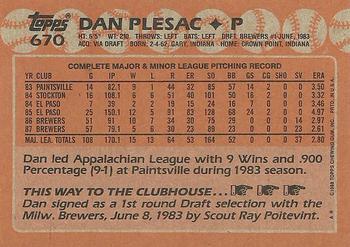 1988 Topps #670 Dan Plesac Back