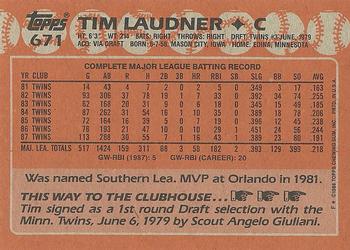 1988 Topps #671 Tim Laudner Back