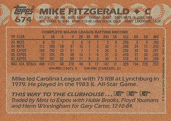 1988 Topps #674 Mike Fitzgerald Back