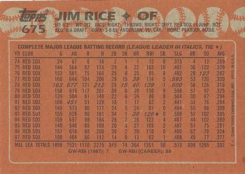 1988 Topps #675 Jim Rice Back
