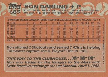 1988 Topps #685 Ron Darling Back