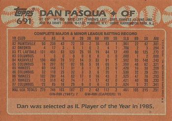 1988 Topps #691 Dan Pasqua Back