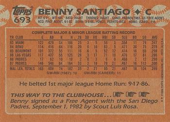1988 Topps #693 Benny Santiago Back