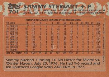 1988 Topps #701 Sammy Stewart Back