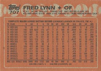1988 Topps #707 Fred Lynn Back