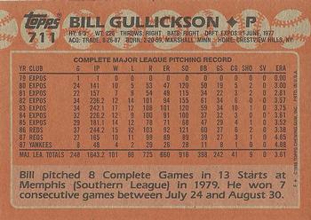 1988 Topps #711 Bill Gullickson Back