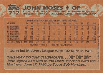1988 Topps #712 John Moses Back