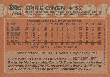 1988 Topps #733 Spike Owen Back
