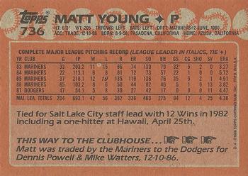 1988 Topps #736 Matt Young Back