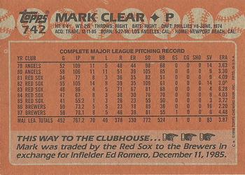 1988 Topps #742 Mark Clear Back