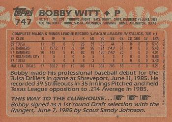 1988 Topps #747 Bobby Witt Back