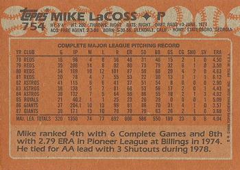 1988 Topps #754 Mike LaCoss Back