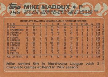 1988 Topps #756 Mike Maddux Back