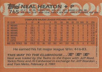 1988 Topps #765 Neal Heaton Back