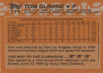 1988 Topps #779 Tom Glavine Back