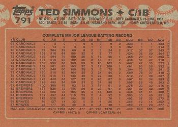 1988 Topps #791 Ted Simmons Back