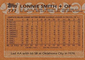 1988 Topps #777 Lonnie Smith Back